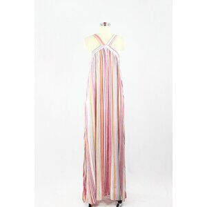 NWT VICI Pink Striped Rayon Halter Neck Flowy A-Line Maxi Dress, Size M